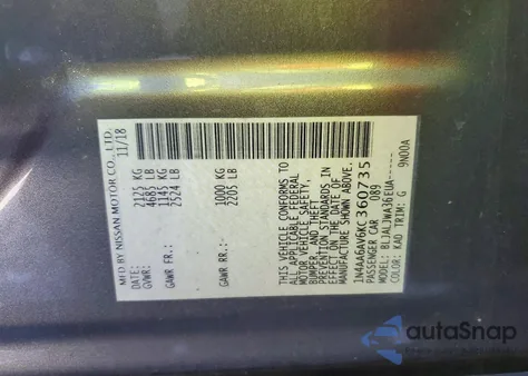 2019 Nissan Maxima S z USA, uszkodzony, nr VIN 1N4AA6AV6KC360735